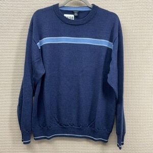 VTG Prague Blue Contrast‎ Stripe Accent Knit CrewNeck Sweater Men 2XL China Wool